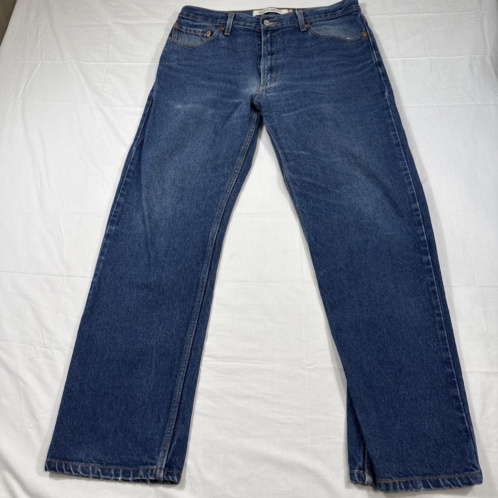 JEANS Levis 505 Mens 36X32 Regular Fit Blue Cotton Denim Zipper Fly Pants